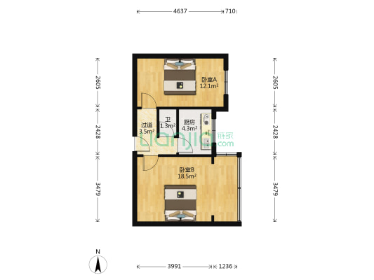 劳动厅家属院 2室0厅1卫 43平方