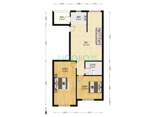 城西香墅 2室1厅1卫 82平方