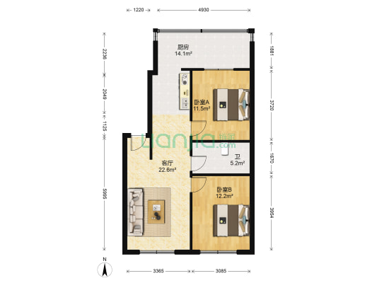 锦西路教师楼 2室1厅1卫 81平方