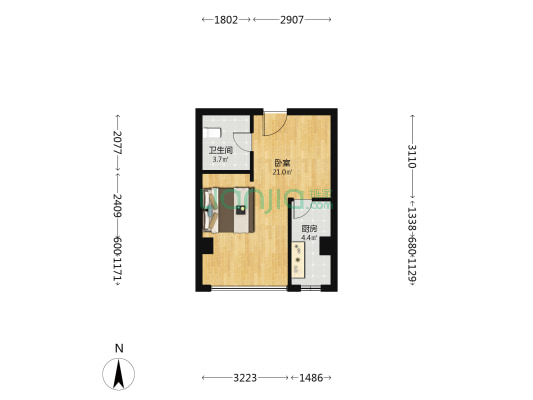 宇达创意中心 1室0厅1卫 42平方