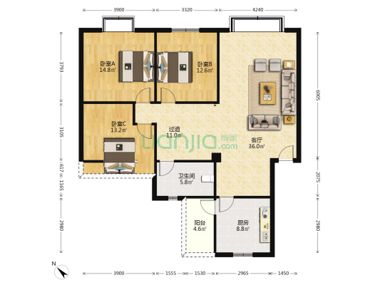 金都苑 3室1厅1卫 120平方