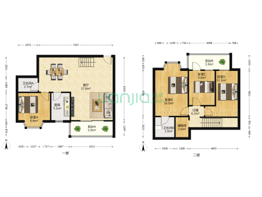 韵景华庭 4室1厅2卫 139平方