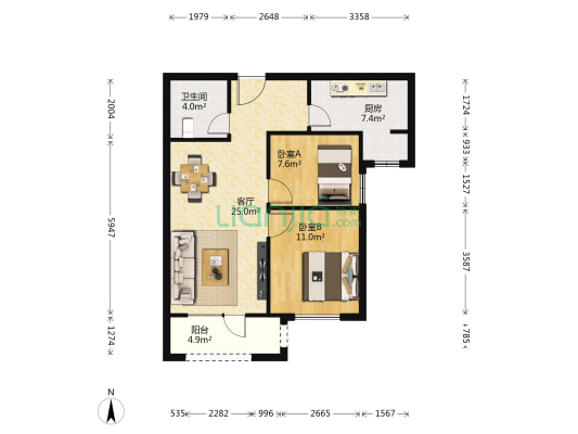 万科樱花园二期(万科新里程) 2室1厅1卫 79平方