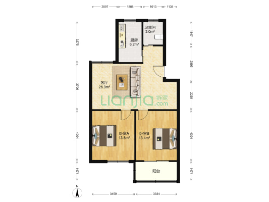 六街坊小区 2室1厅1卫 84平方