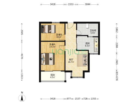 新天地花园 2室1厅1卫 68平方