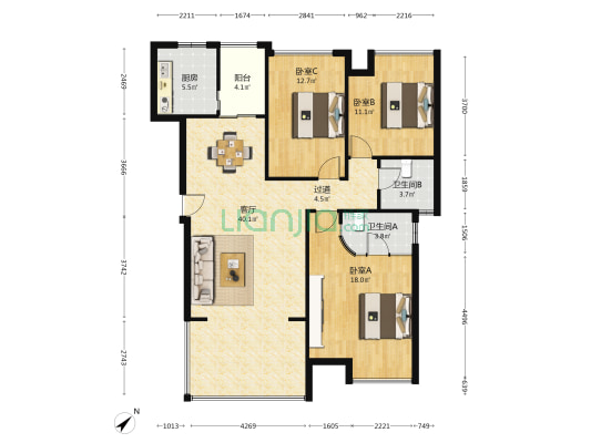 仟坤兰卡威 3室1厅2卫 106平方