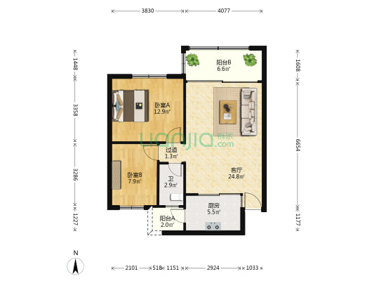 汇华明苑 2室1厅1卫 83平方