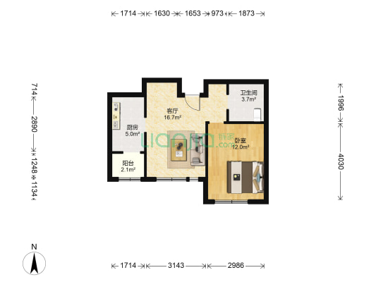 秀霞里 1室1厅1卫 63平方