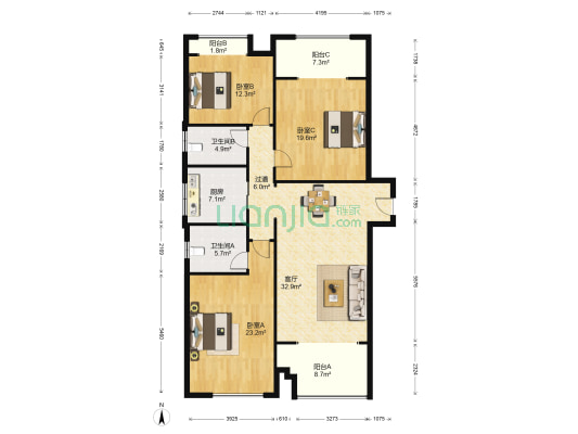九形道 3室1厅2卫 169平方
