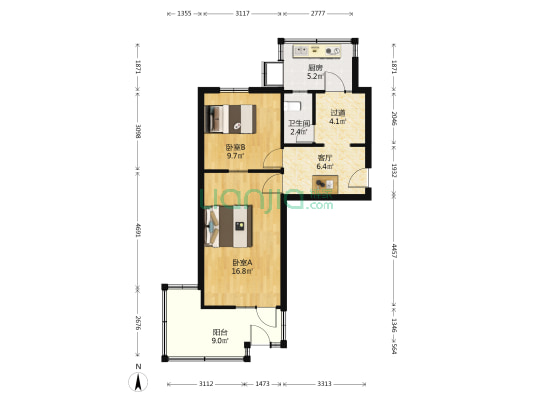 红军大街37号农行宿舍 2室1厅1卫 57平方