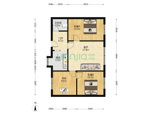 长航响水洞小区 3室1厅1卫 81平方