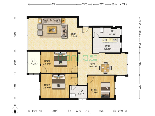 东燕雅居 3室2厅2卫 135平方