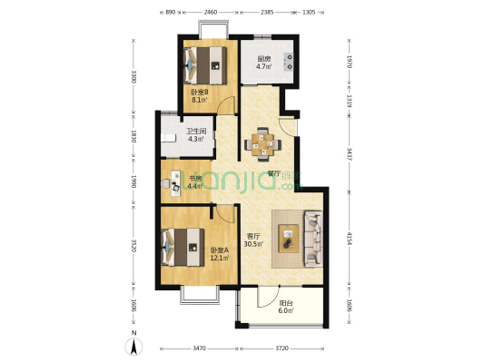 毕加索小镇(二期)(公寓) 3室1厅1卫 90平方