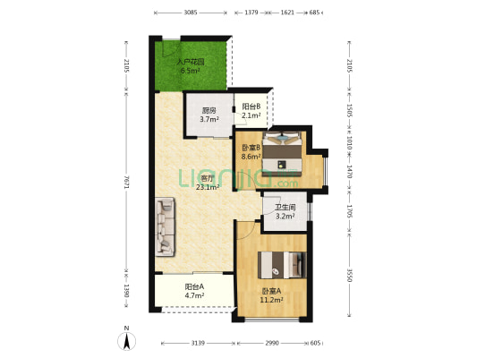 德丰湾畔福邸 2室1厅1卫 75平方