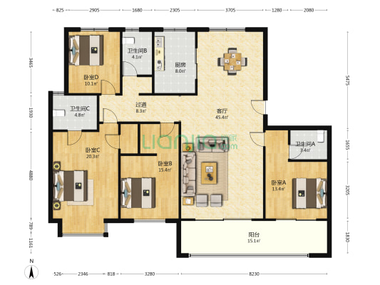 平安嘉苑 4室1厅3卫 183平方