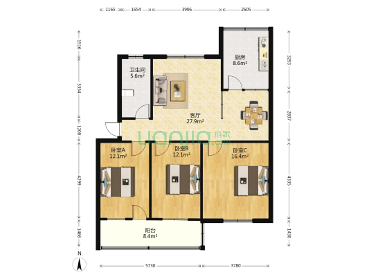 驻马店市第一高级中家属院 3室1厅1卫 107平方