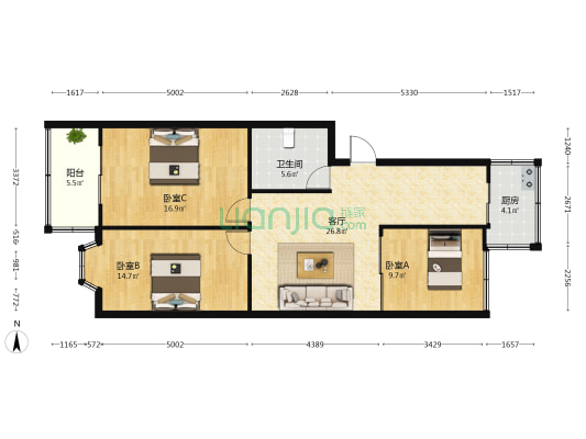 健怡花园 3室1厅1卫 100平方