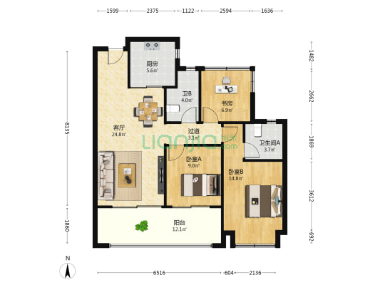 龙湖揽境 3室1厅2卫 112平方