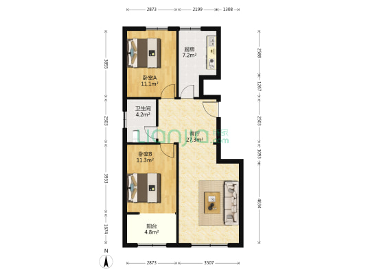 恒信华文苑 2室1厅1卫 90平方