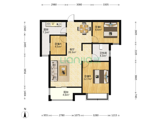 民生美庐印象 3室1厅1卫 94平方