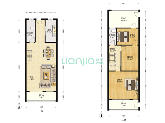 锦丰新天地 2室1厅2卫 80平方