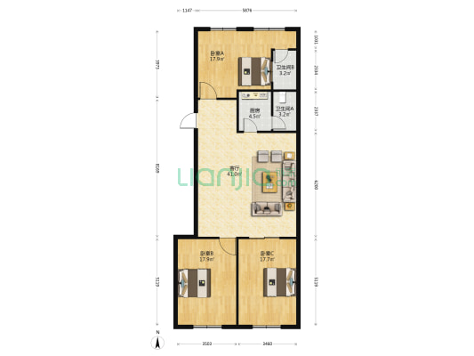 大山公寓 3室1厅2卫 123平方