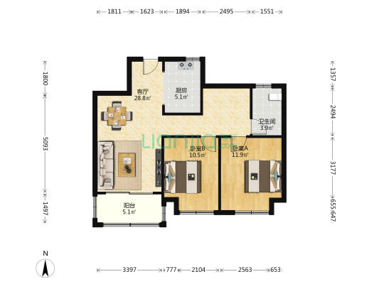 荣盛隽峰雅苑 2室1厅1卫 88平方