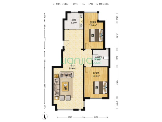 格林翠庭 2室1厅1卫 91平方