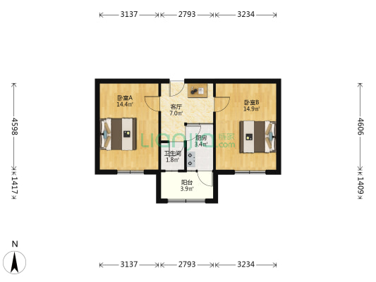 栗康街76号纺校宿舍 2室1厅1卫 53平方