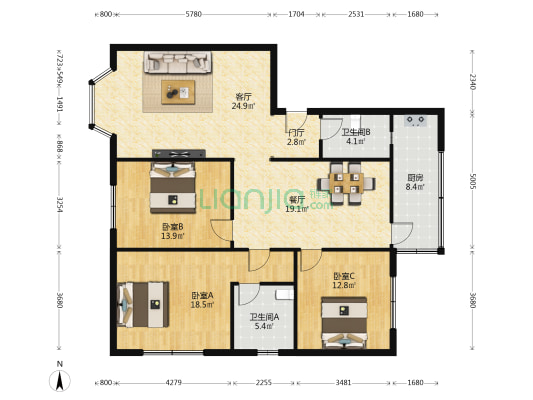 状元街49附1号 3室2厅2卫 135平方