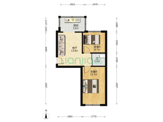 省二建宿舍 2室1厅1卫 49平方