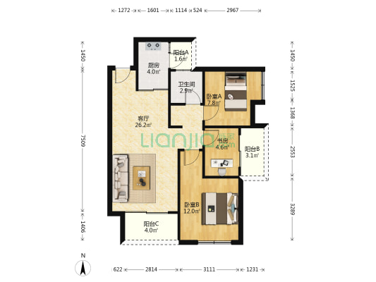 云栖国际 3室1厅1卫 84平方