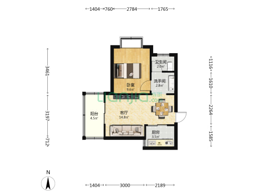 桐洋华府 1室1厅2卫 51平方
