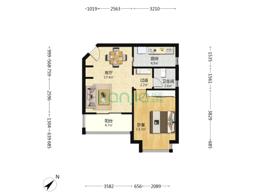 河滨国际公寓 1室1厅1卫 65平方