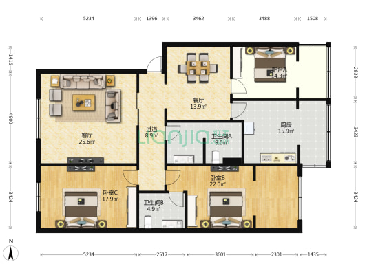 广电局宿舍 2室2厅2卫 146平方