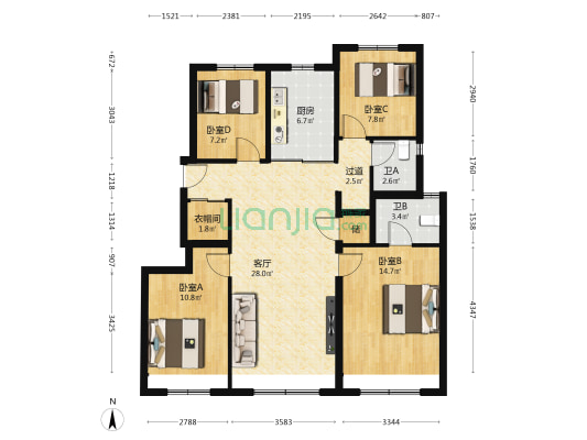 龙湖建工·九里熙宸 4室1厅2卫 119平方
