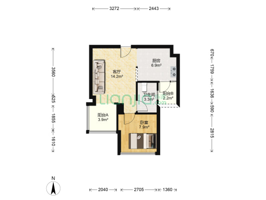 青年一号 1室1厅1卫 55平方