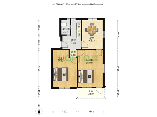 幸福苑(海曙) 2室1厅1卫 65平方