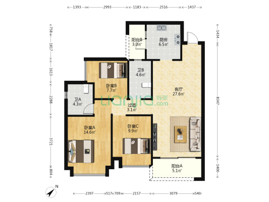 佛山恒大雅苑 3室1厅2卫 109平方