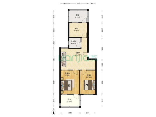 姚家东区 2室2厅1卫 70平方