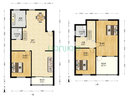 中山村小区 3室1厅2卫 147平方
