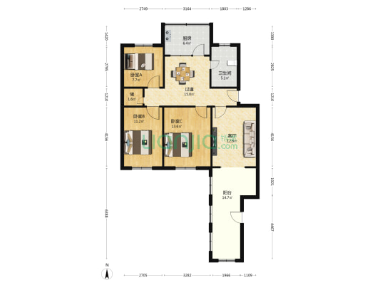 东岗东路1904号 3室1厅1卫 95平方