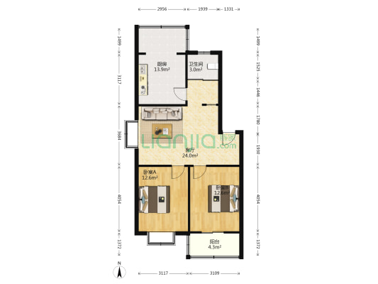 轻工新村 2室1厅1卫 89平方