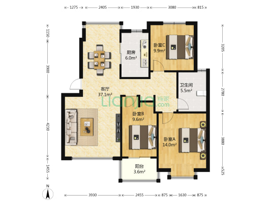 城西花园 3室1厅1卫 106平方