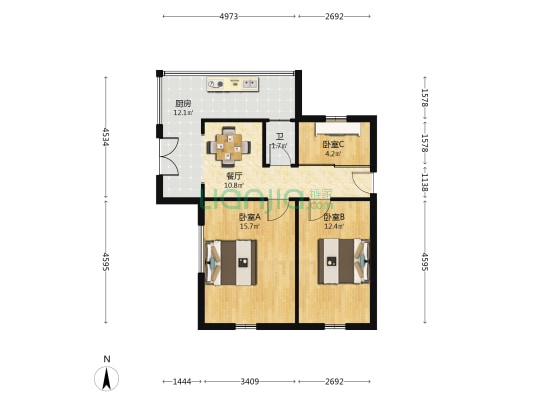 沟北小区 3室1厅1卫 70平方