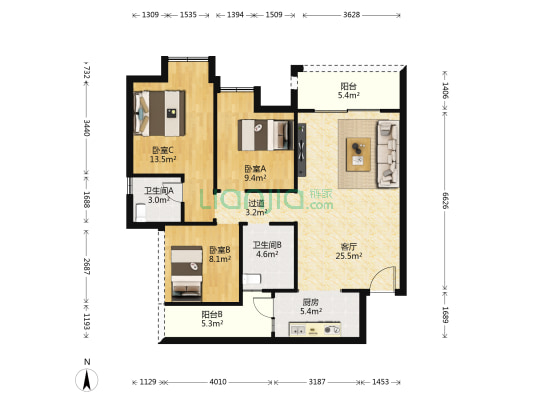 迎宾壹号 3室1厅2卫 99平方
