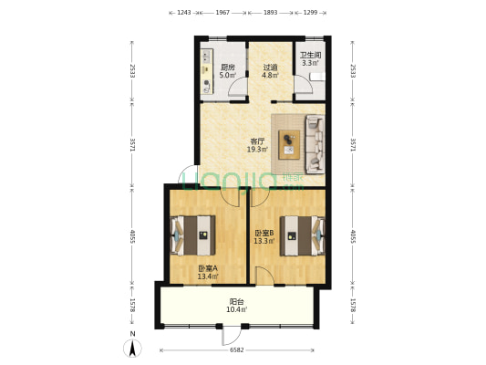 水利厅三港路2号单位宿舍 2室1厅1卫 77平方