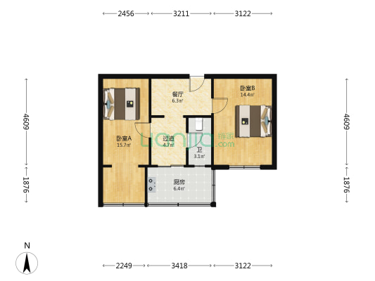 华侨友谊宿舍 2室1厅1卫 53平方