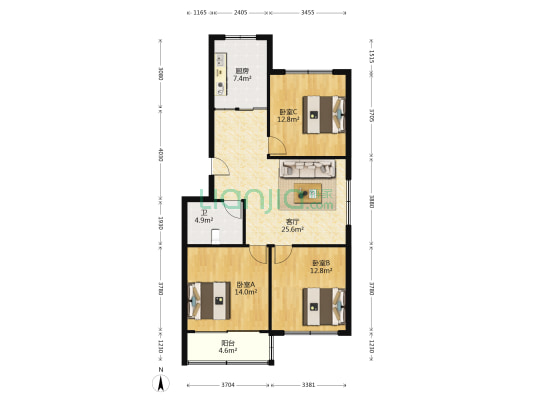 盛世家园一组 3室1厅1卫 102平方