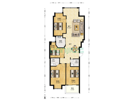 欣隆盛花园二区金科名门 4室1厅2卫 132平方